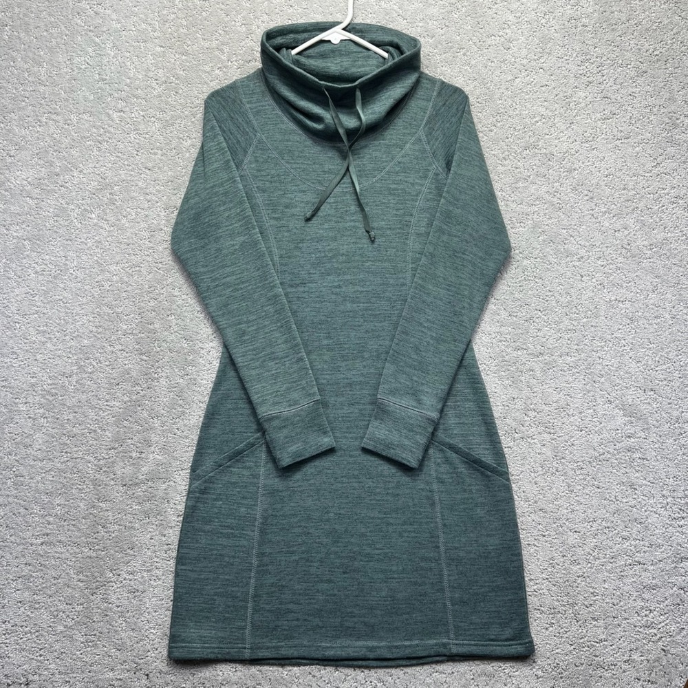 KUHL Lea Dress Womens XS Green Heathered Cowl Neck Long Sleeves Thumbholes Style